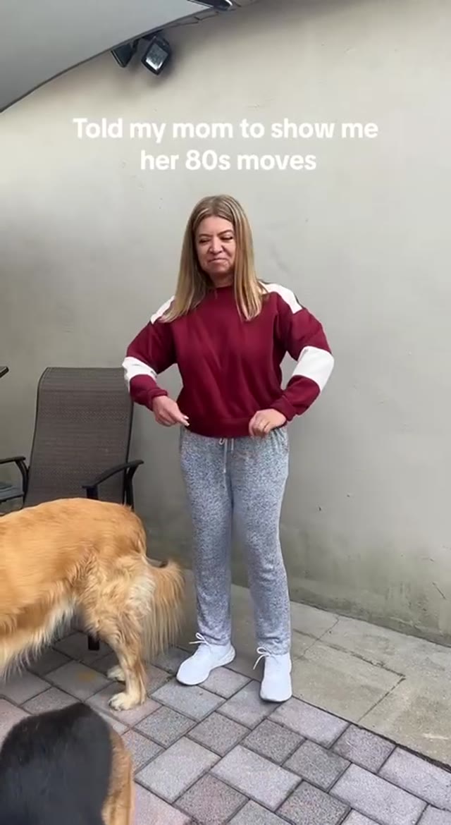 80s dance trend mom showing moves green screen