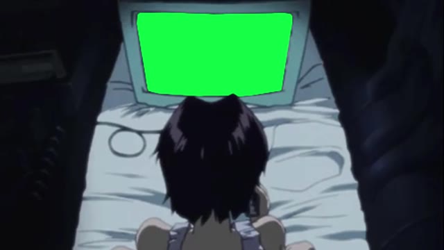 Anime Character Watching TV green screen