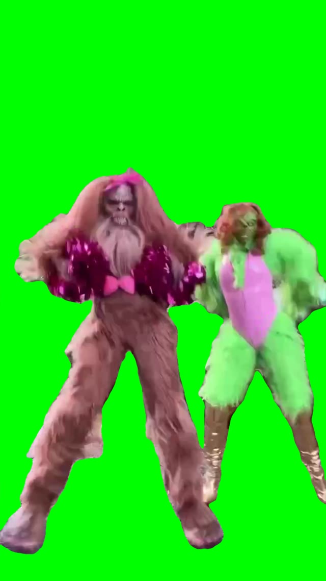 Bigfoot and grinch dancing green screen
