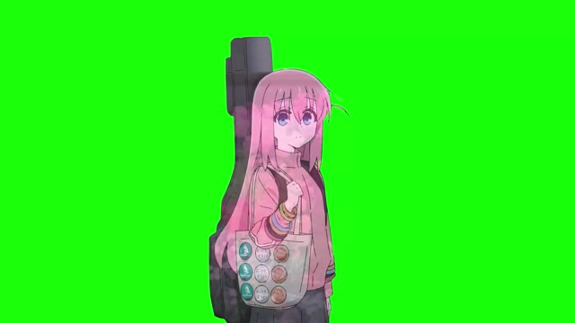 Bocchi The Rock Hitori who smiles green screen