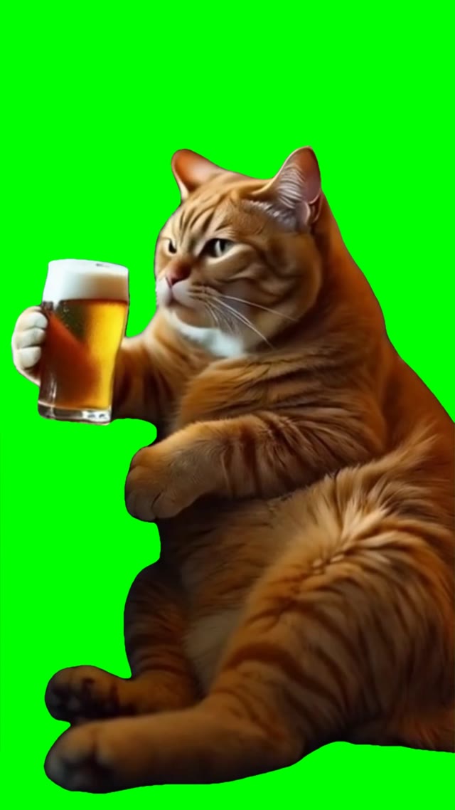 Cat drinking green screen