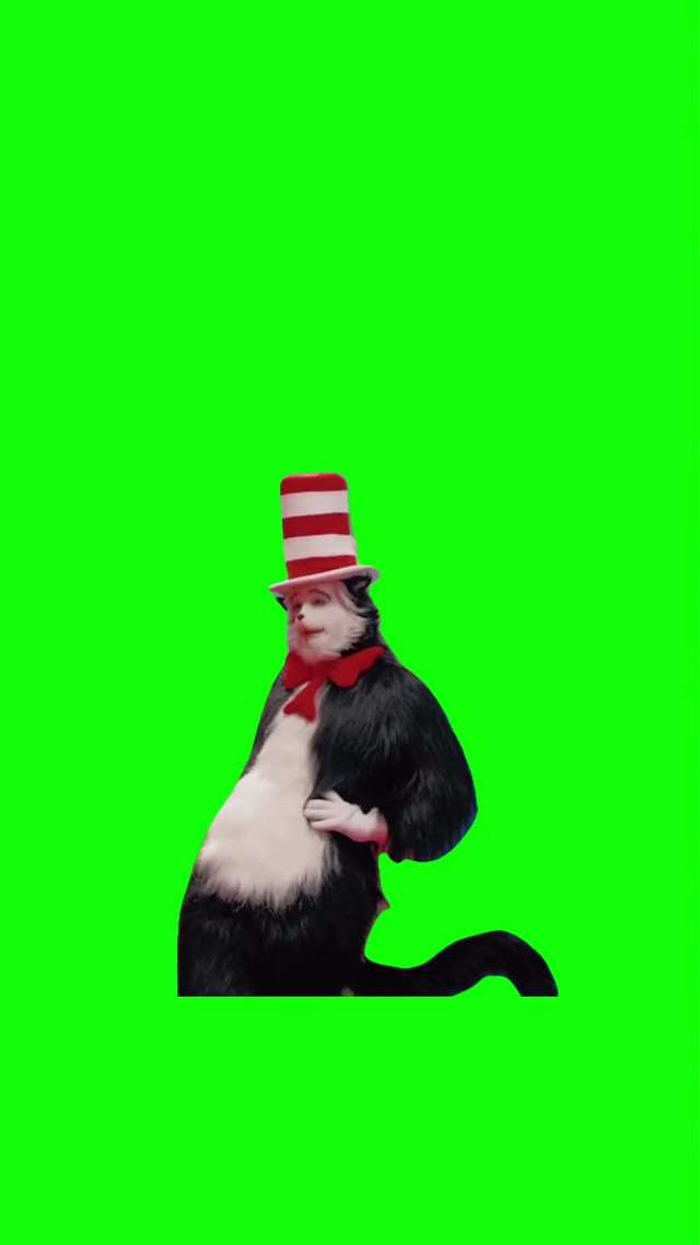 Cat in the hat blowin bubbles green screen