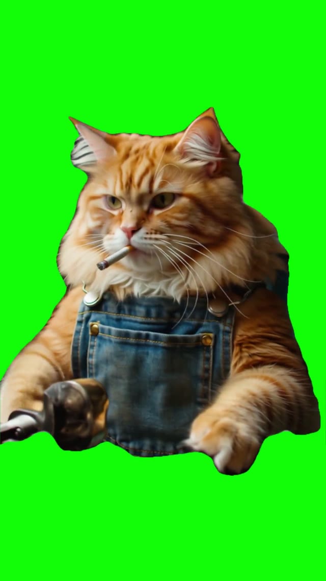 Cat mechanic green screen