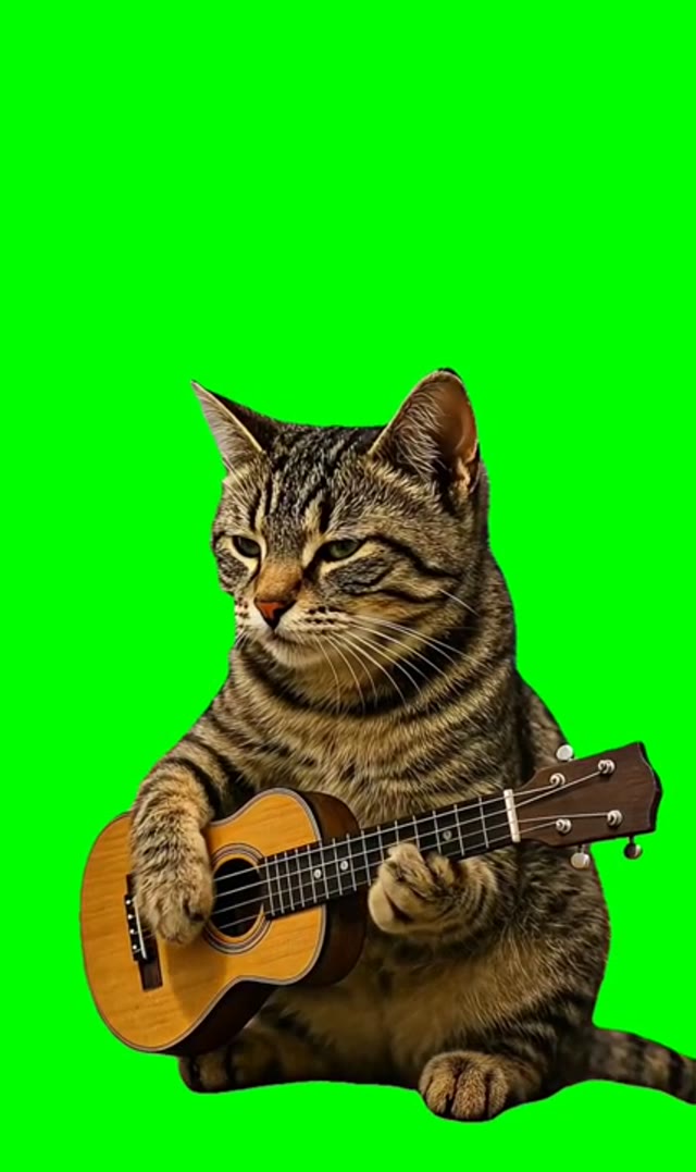 Cat playing guitar  green screen