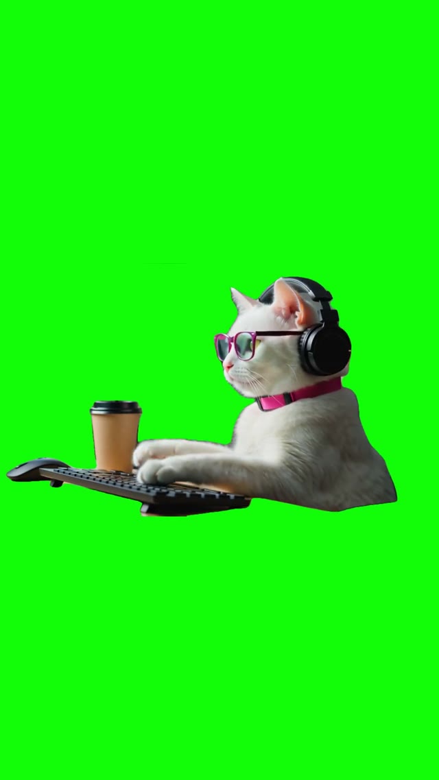 Cat typing keyboard green screen