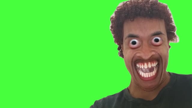 Creppy man with bug eyes green screen