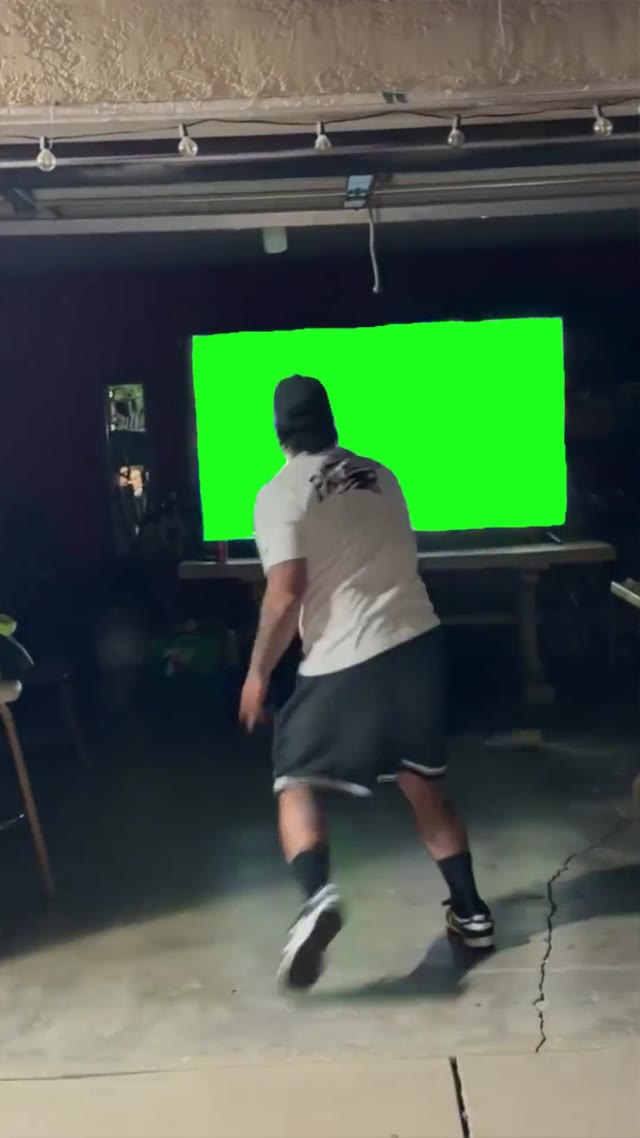 Dude breaks tv green screen