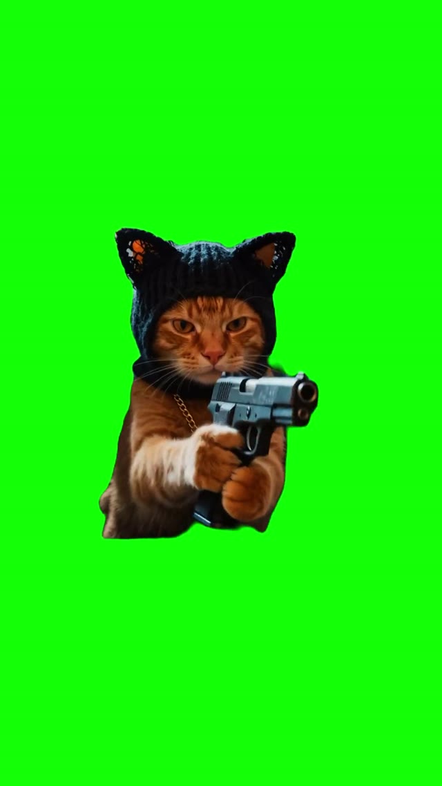 Gangster Cat Shooting green screen