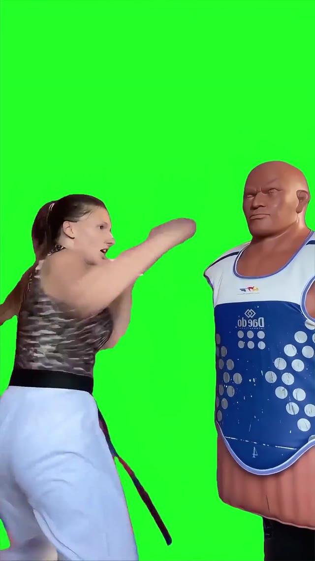 Girl Punching The Punching Mannequin Bag green screen