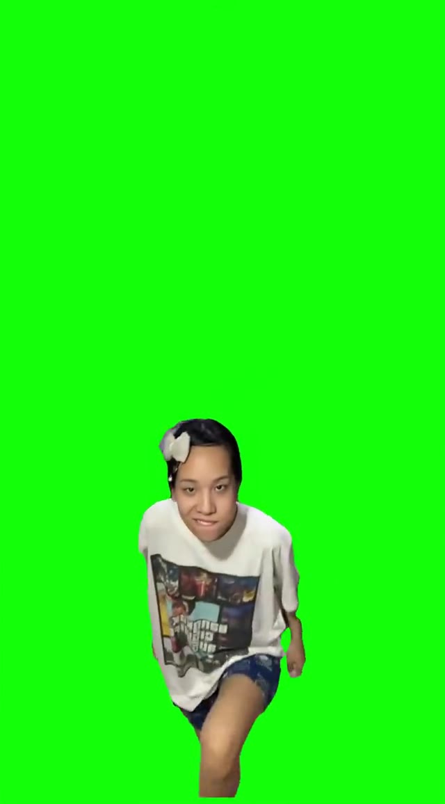 Girl showing off birds green screen