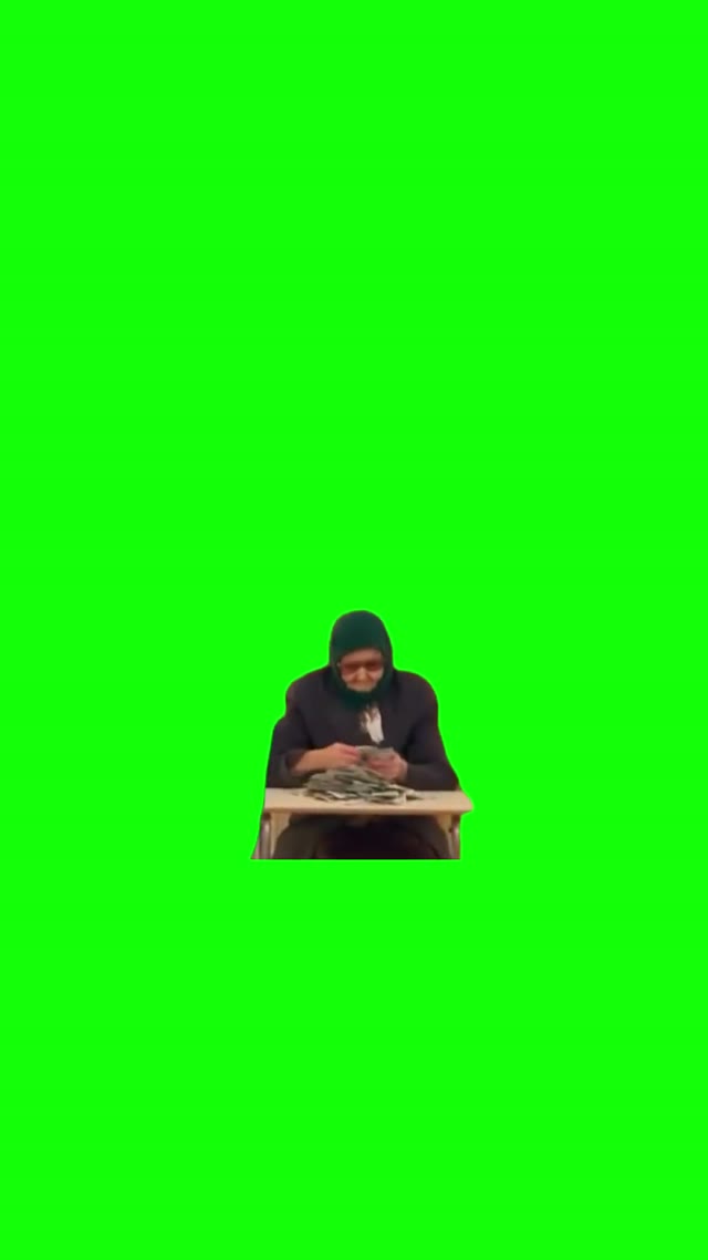 Grandma Counting Cash green screen