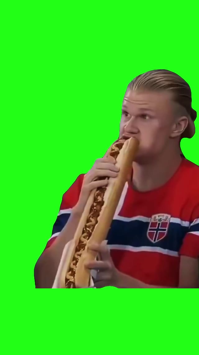Haaland Eating A Giant Hot Dog green screen