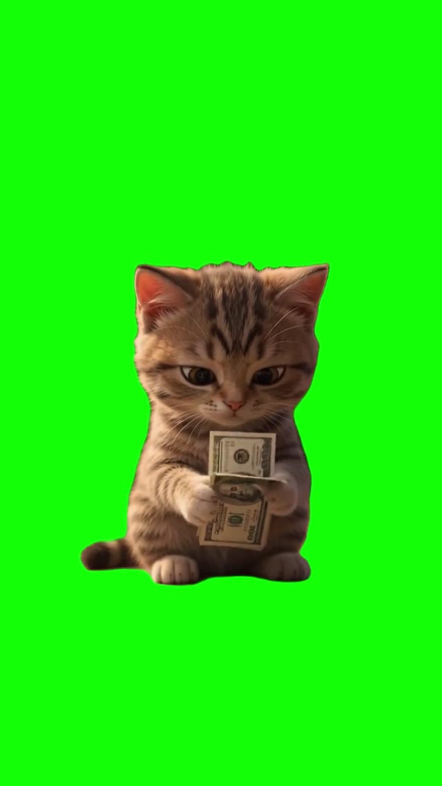 Kitten Laughs With Money green screen