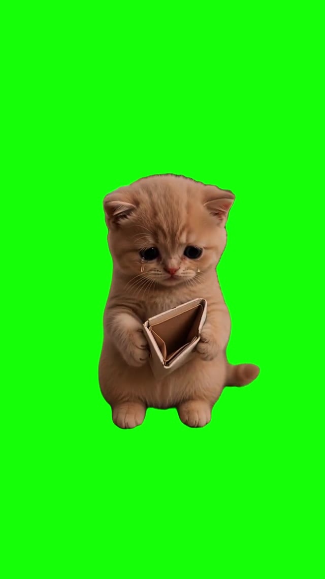 Kitten With Empty Wallet Cry green screen