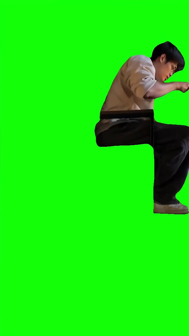 Man throws bone green screen