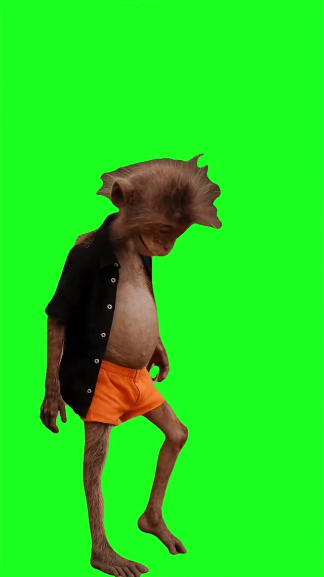 Monkey in shorts dancing green screen