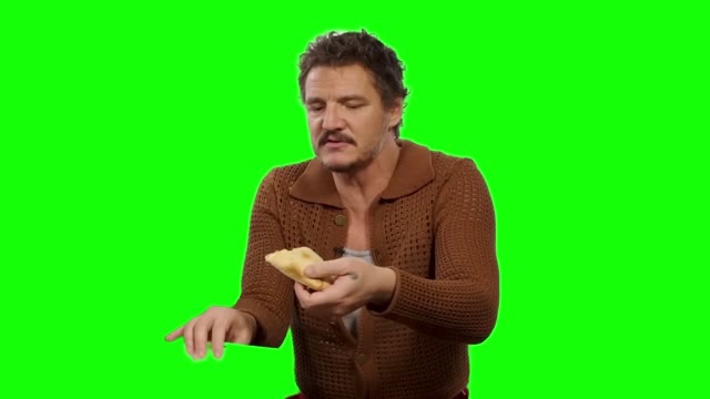 Pedro Pascal eating an empanada green screen