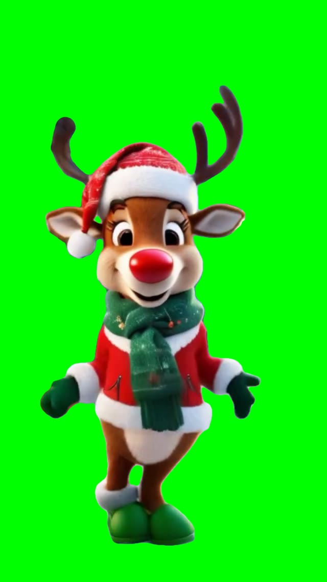 Red reindeer dancing green screen