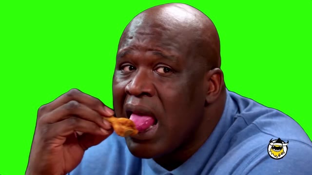 Shaq hot ones surprised look green screen