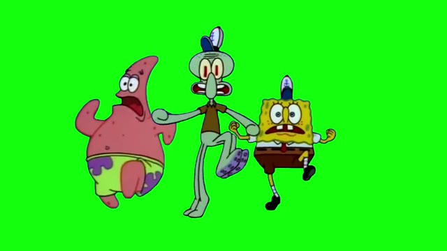 Spongebob and Patrick Running green screen
