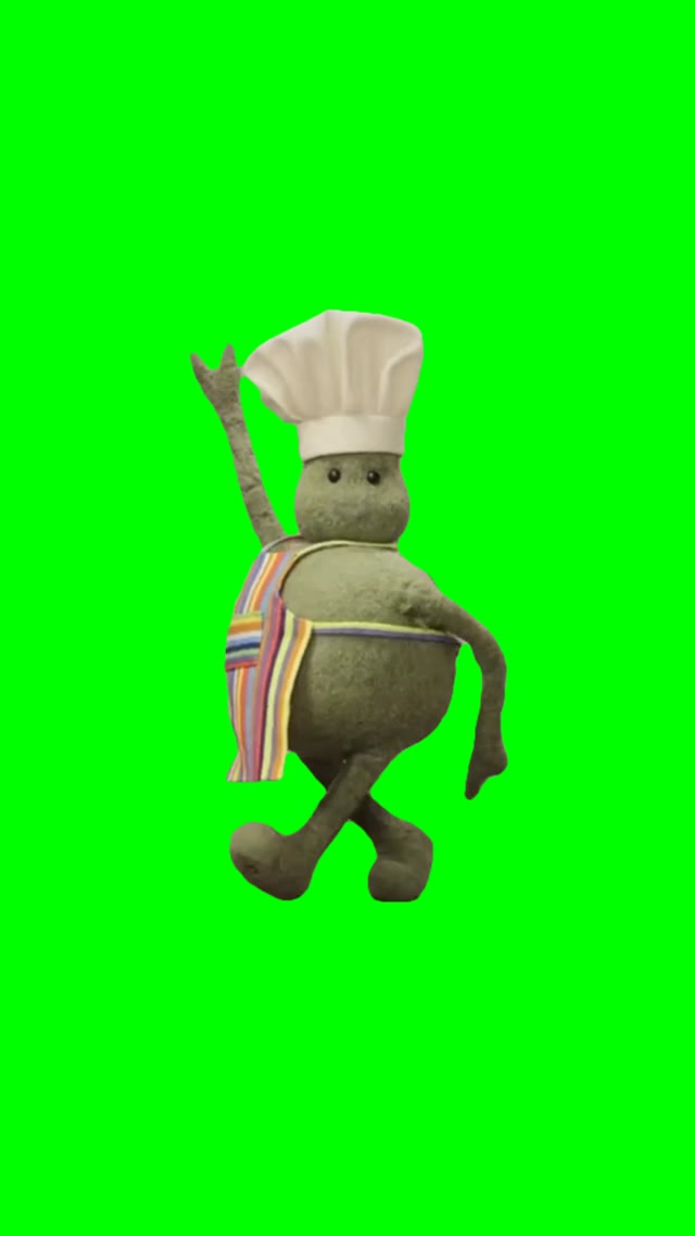 Tiny chef dancing green screen