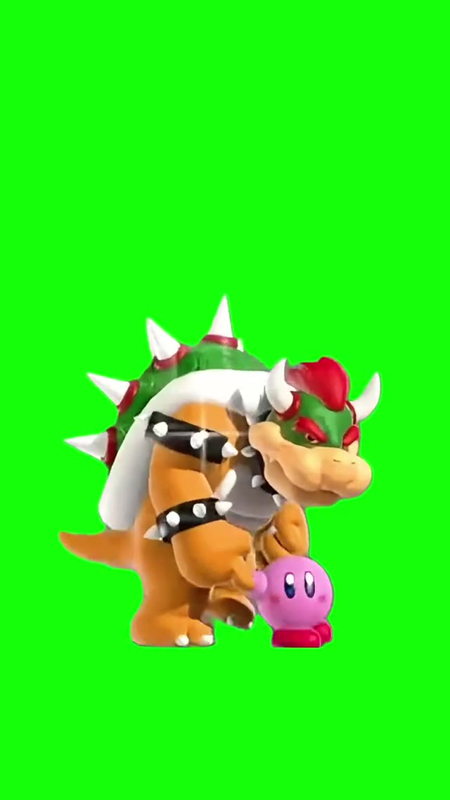 bowser and kirby walking green screen