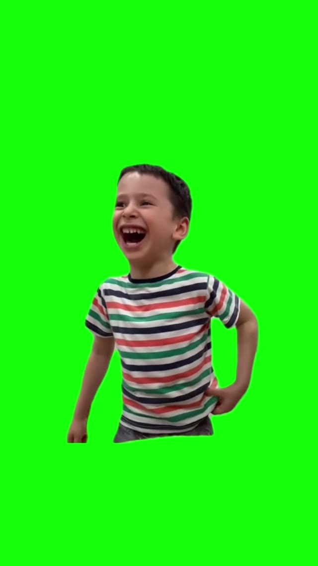 kid is laughing green screen