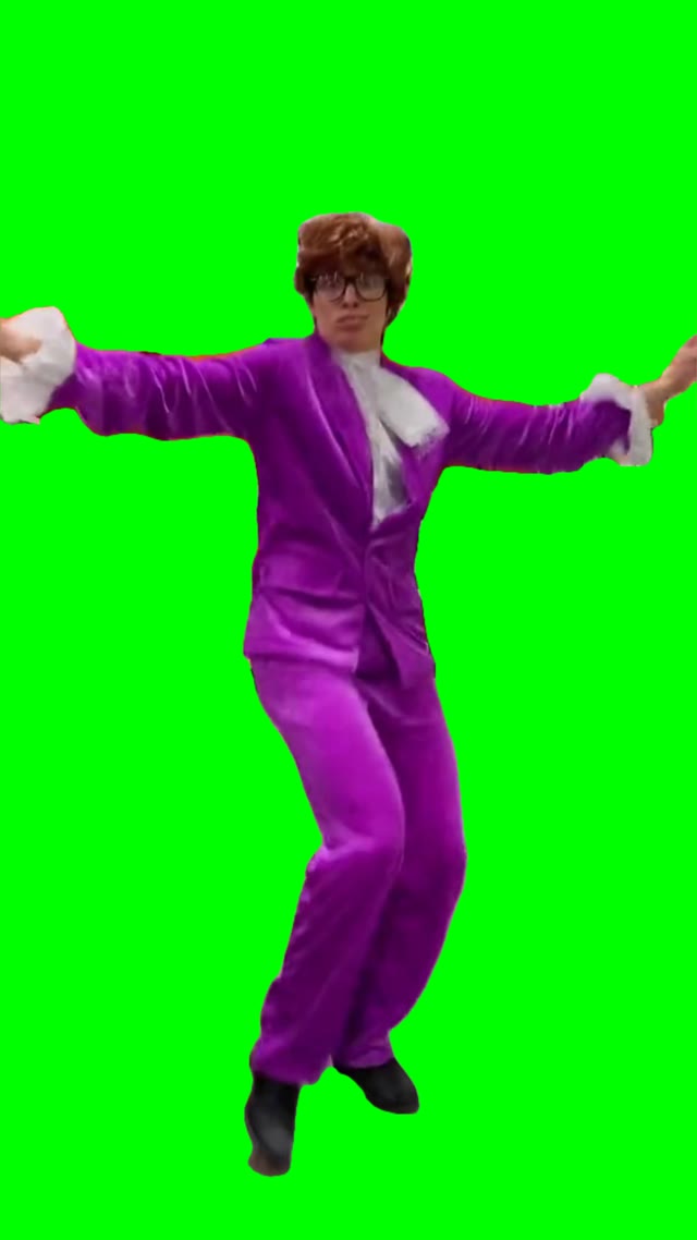 man in purple suit dancing green screen
