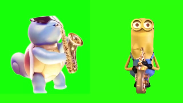 minions vs Pokemon Squirtle Saxophone green screen